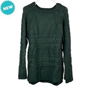 St Johns Bay Sweater Womens Size 0X Crewneck Pullover Dark Green Cable Knit
